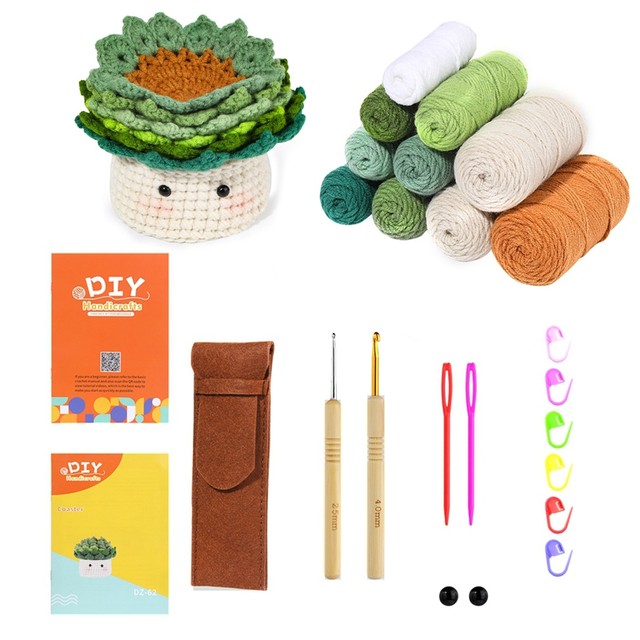 6Piece Coasters In A Plant Pot Crochet Start Kit Beginner Crochet Kit With  Crochet Hooks, Yarn - AliExpress
